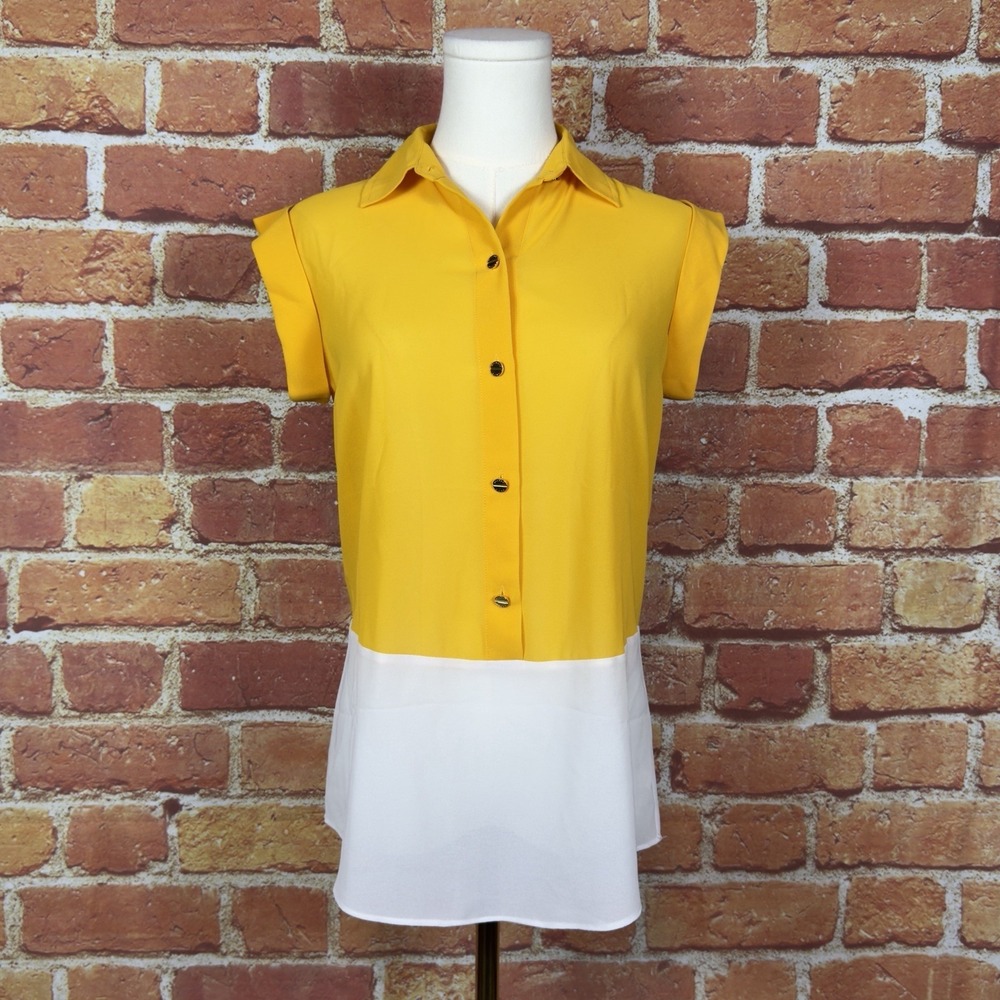 Michael Kors Sheer Sleeveless Collared Button Up Blouse Yellow Women's Size XS